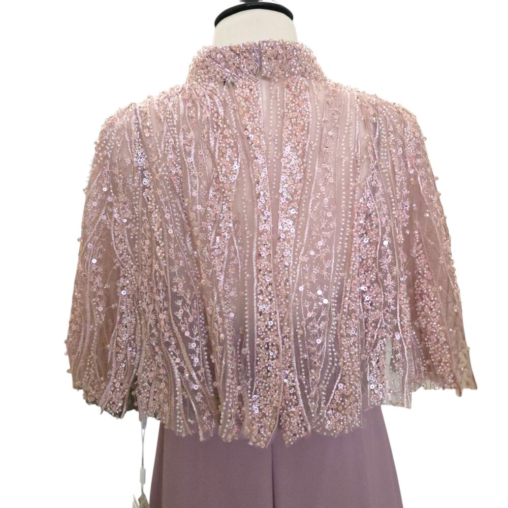 Mac Duggal 20467 Pink Rose Formal Gown Beaded Sequin Cape Chiffon Maxi Dress 16 - Picture 12 of 13